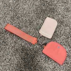 Lululemon Dual Pouch Wristlet Pink Mist/Raspberry Cream/White Gently Used